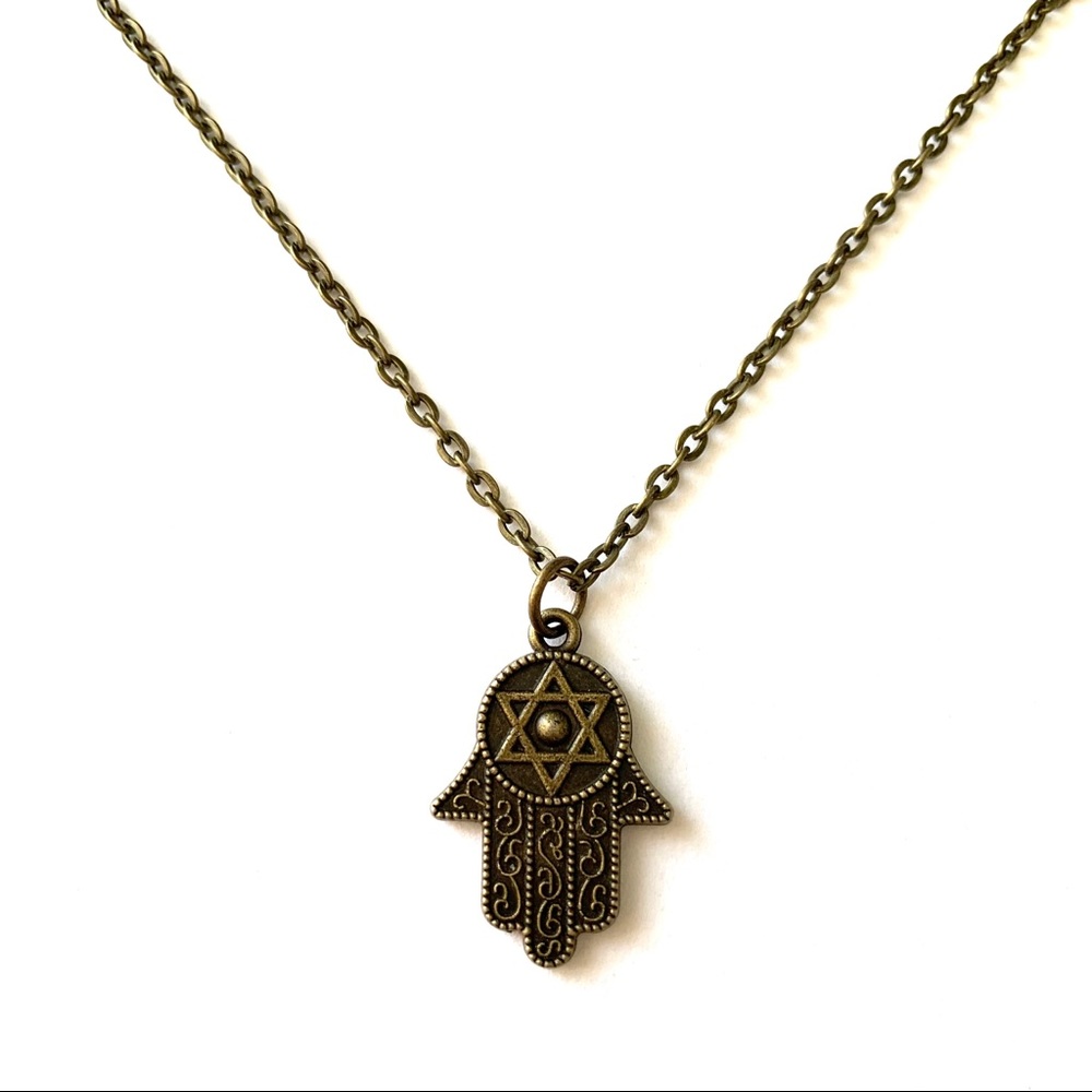 Good luck hamsa hand bronze necklace